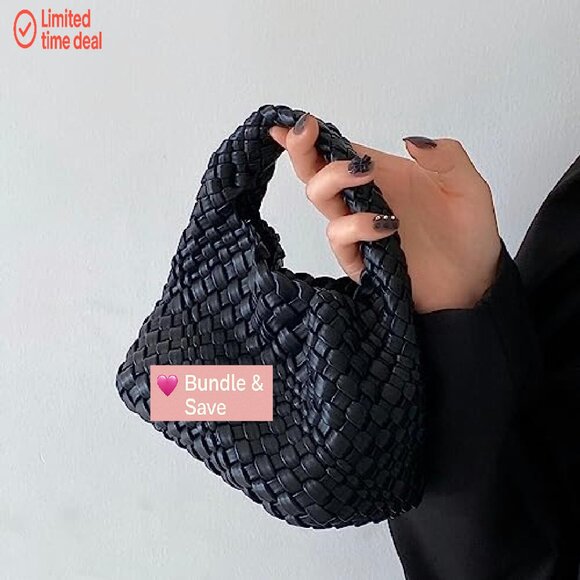 Mini Woven Vegan Leather Tote Bag, Crossbody Shoulder Purse with Zipper Pocket - Picture 5 of 8